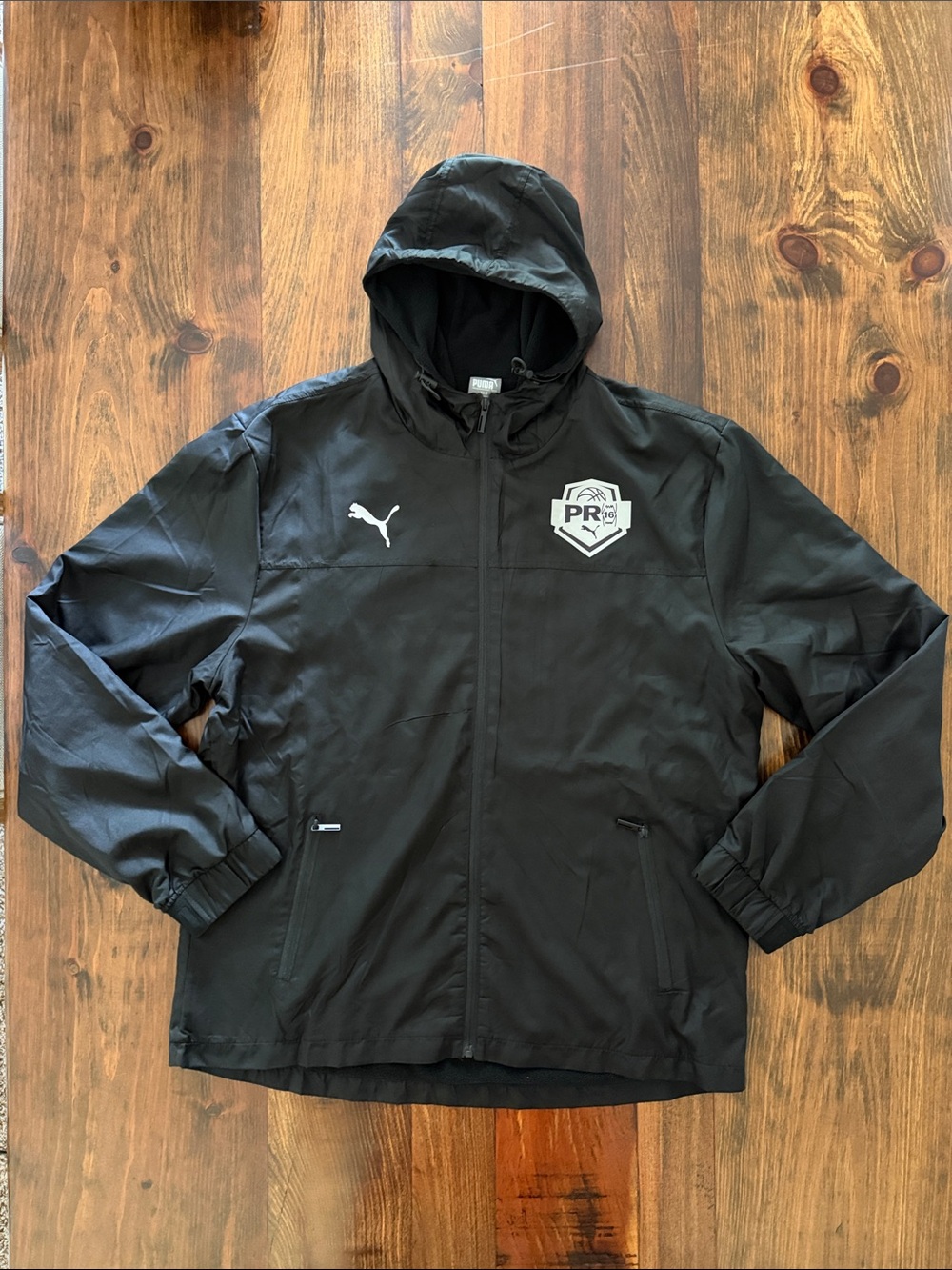 Puma Pro16 Basketball Circuit Full Zip Black Fleece Hooded Windbreaker Jacket XL